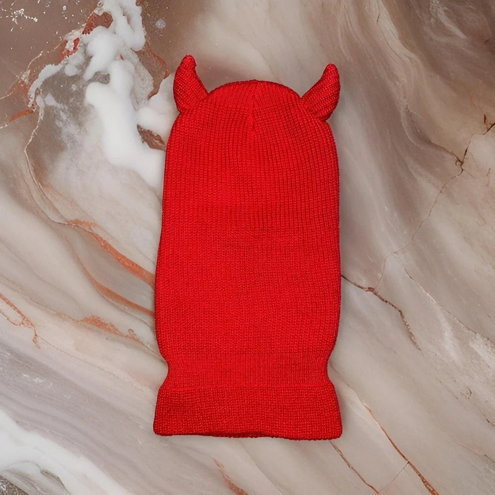New Vegan Red Devil Knit Balaclava Ski Mask Full Face Beanie Hat New Jersey